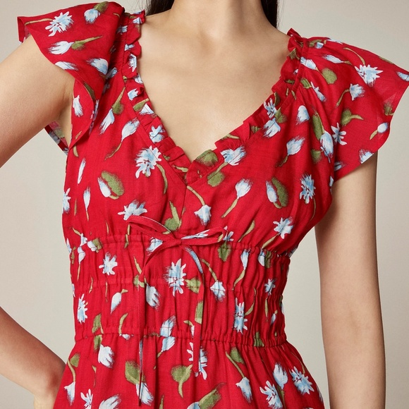 New JCREW Size P L PL Petite Palermo Dress in Ramie Red Multi $168 CK921 - Picture 3 of 6